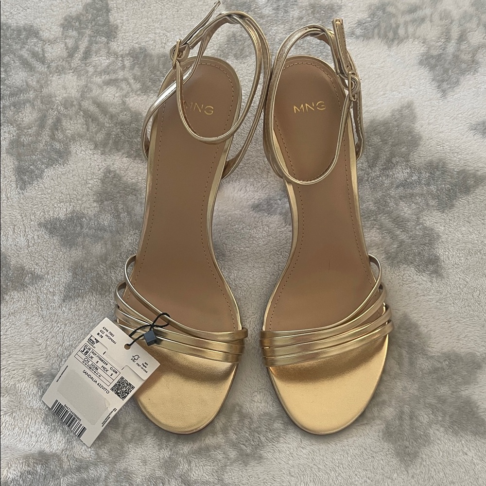 Mango Metallic Gold Heeled Sandals